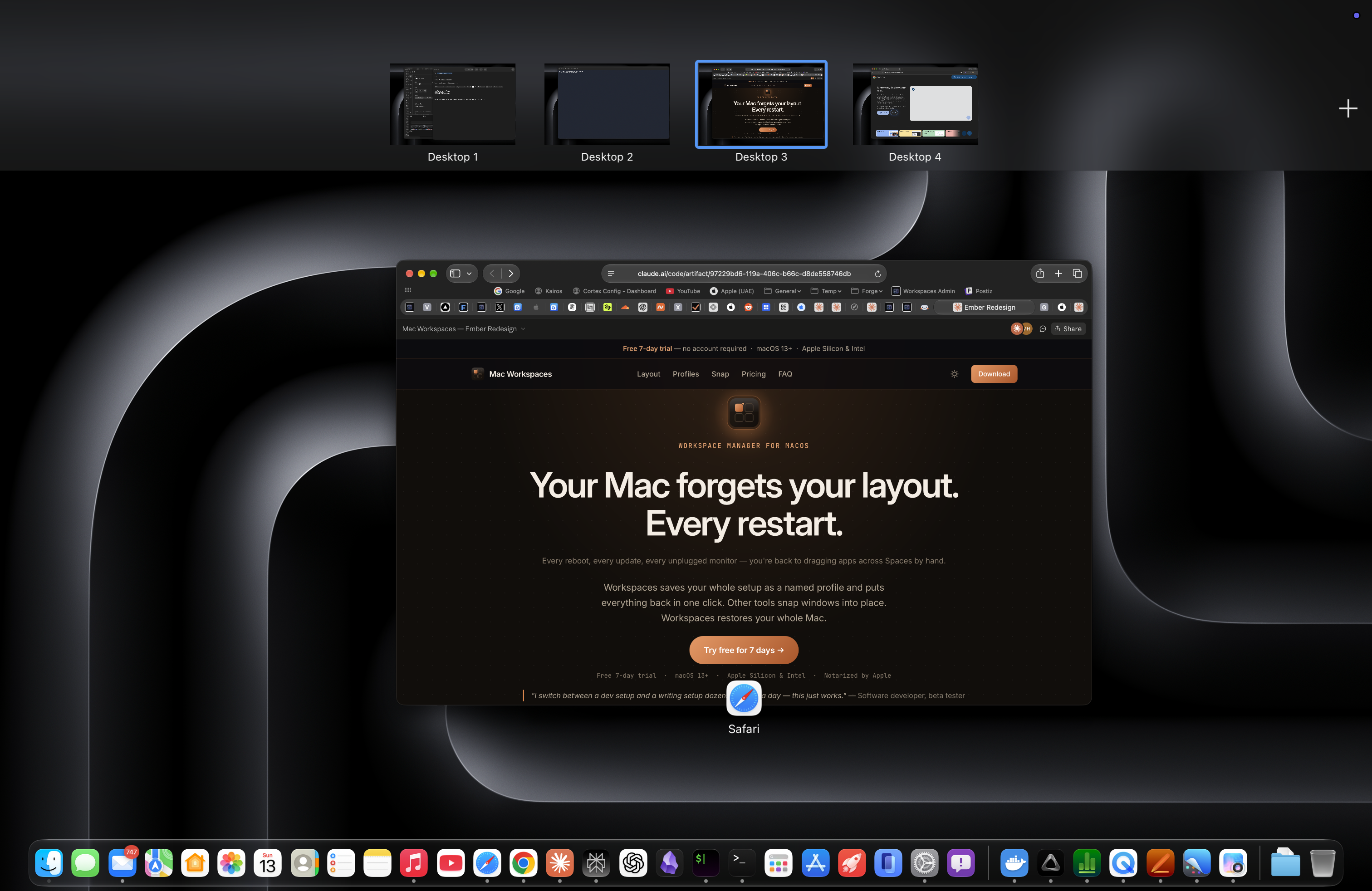 Apps arranged across Mission Control Spaces