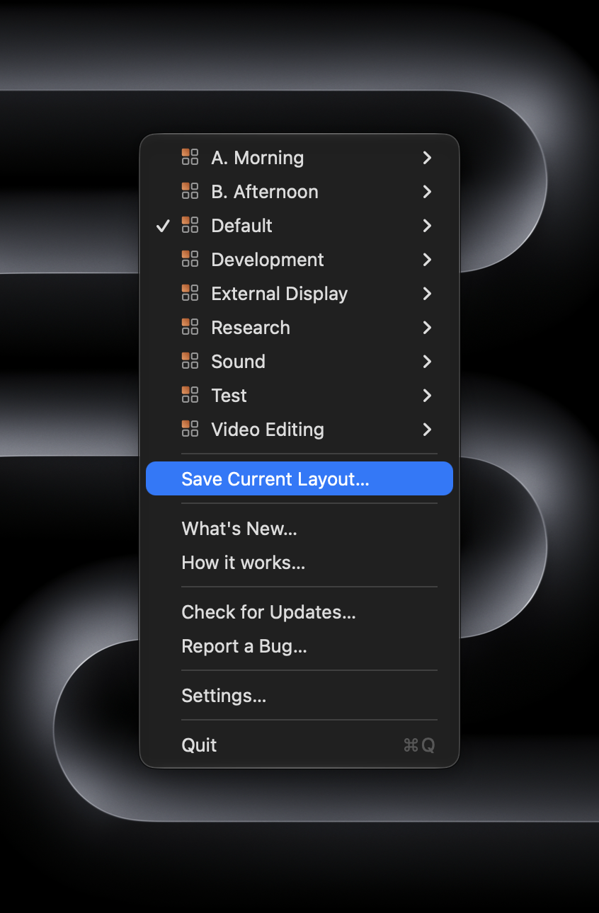 Save Current Layout in the Workspaces menu