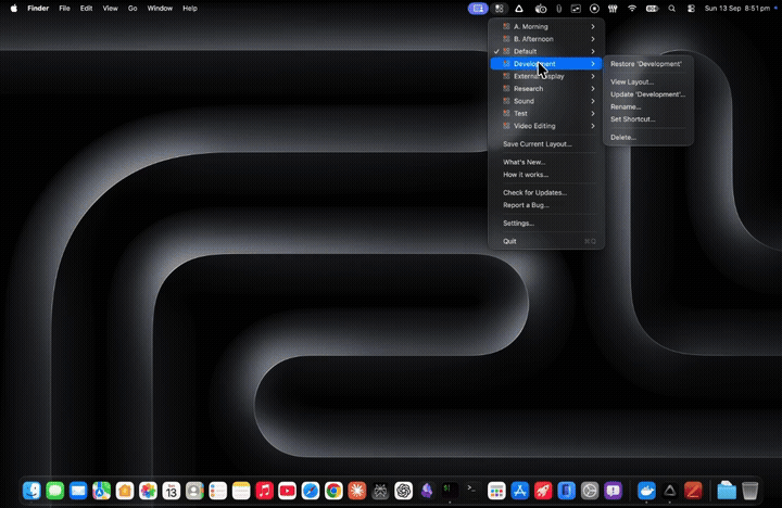 Restoring a profile — apps land on their Spaces